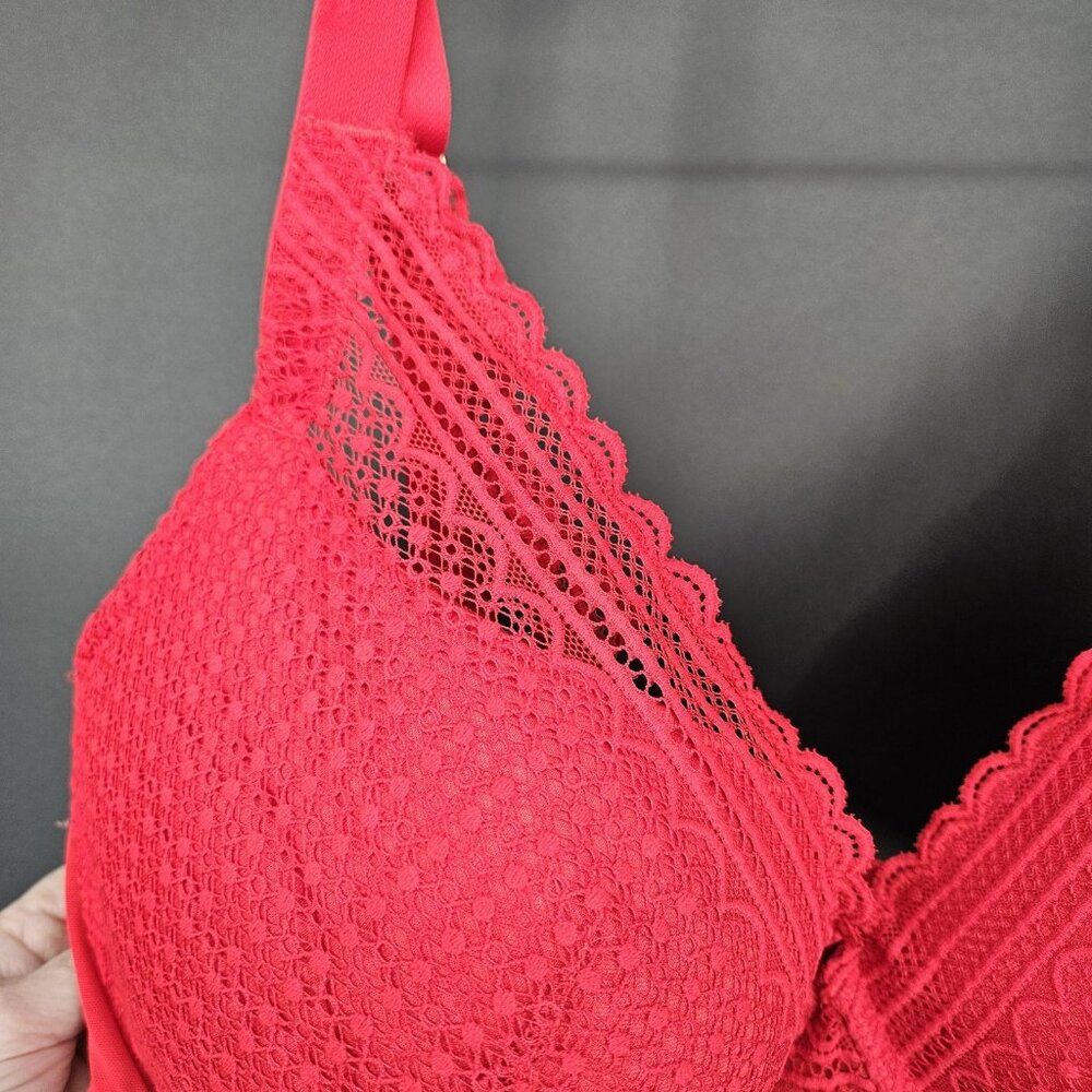 Auden Bra Womens 44DD Red Lace Push Up Comfort Wire Plunge Plus Size Underwire - Picture 7 of 16